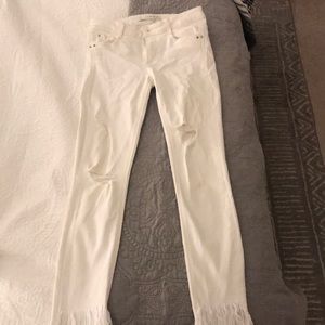 Zara white frayed hem jeans